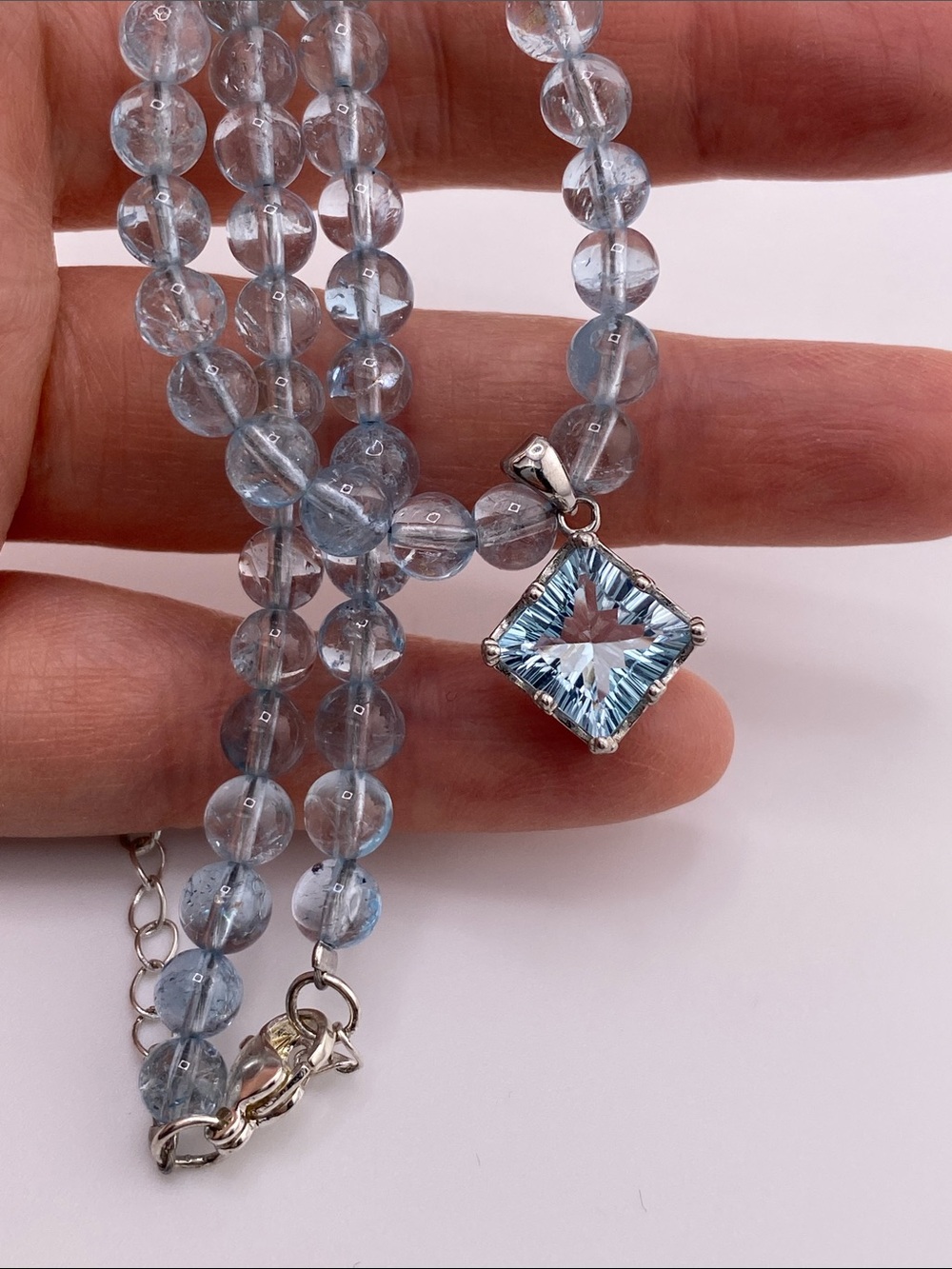 Light Blue Topaz Beaded Necklace - The Gem Studio - Picture 6 of 9